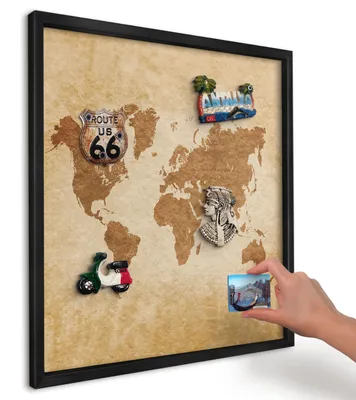 Produktbild von Magnettafel 50x50 cm mit schwarzem Rahmen - Magnetische Metalltafel, Magnetpinnwand zur Wandmontage für Wohnzimmer, Küche, Flur, Kinderzimmer und Büro - Vintage-Karte