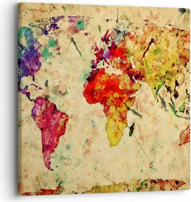 Produktbild von Bild auf Leinwand - Leinwandbild - Karte Welt modern - 30x30cm - Wand Bild - Wanddeko - Wandbilder - Leinwanddruck - Bilder - Kunstdruck - Wanddekoration - Leinwand bilder - Wandkunst - AC30x30-3582