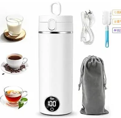 Mini-Reisewasserkocher 500 ml, 6 Temperaturen, Edelstahl 304, Weiß