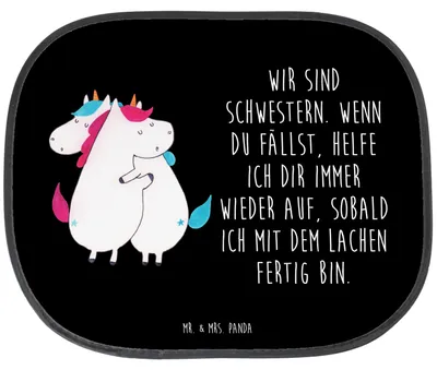 Produktbild von Mr. & Mrs. Panda Sonnenschutz Auto Einhörner Umarmen - Schwarz - Geschenk, Familie, Scheibenschutz, autofenster, Sonnenblende, Unicorn, BFF, Einhorn, für, Liebe, Freundin