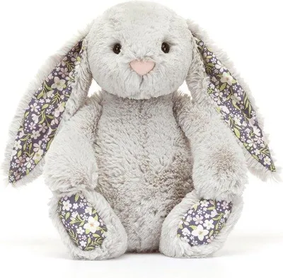 Produktbild von Plüsch Hase Kuscheltier – 28 cm – Kuscheltier mit Blumenohren – Kawaii Design – weiches Stofftier – Grau