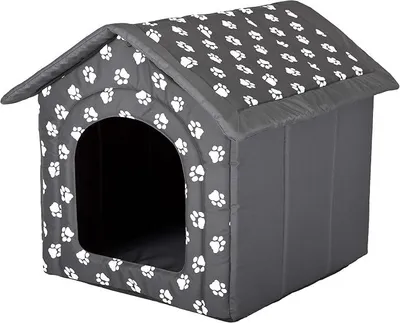 Zdjęcie produktu dla Budka dla psa, kryjówka dla psa, legowisko dla psa, dom dla psa, kryjówka dla kota, legowisko dla zwierząt, rozmiar XXL - 70x60 cm, kolor szary, z motywem łapek