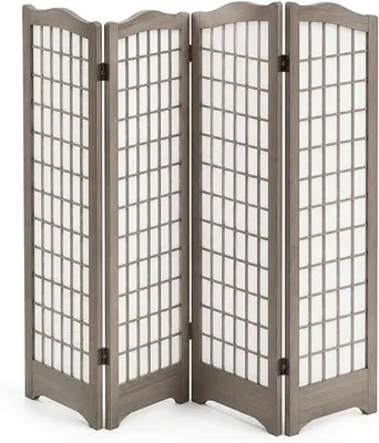 Imagen del producto de Divisorio de ambientes japonés de madera, biombo plegable de 4 paneles para sala de estar, dormitorio y oficina