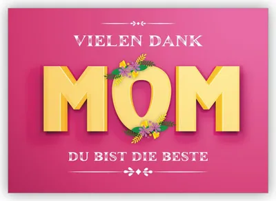 Produktbild von 4x Schöne rosa Dankeskarte, Muttertaggskarte, Geburtstagskarte, Weihnachtskarte: Vielen Dank Mom Du bist die Beste