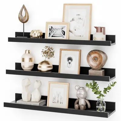 Produktbild von Wandregal 3er Set Schwarz 60cm Holz Schweberegal
