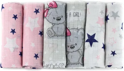 Zdjęcie produktu dla Pieluszki tetrowe i szmatki 6 sztuk, 70 x 80 cm, bawełna, różowy, dla niemowląt