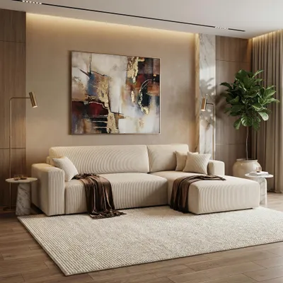Produktbild von Ecksofa PULA Schlafsofa mit Bettkasten 279x187cm CORD (Beige) - RECHTS