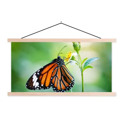 Produktbild von MuchoWow® Textilposter Schmetterling - Blumen - Insekten 60x30 cm mit holzfarbenen Rahmen - Dekoration