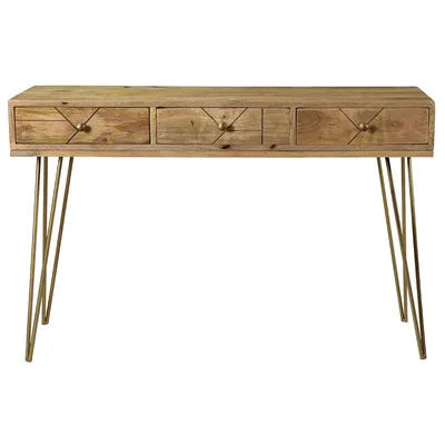 Produktbild von Miliboo - Konsole graviert aus Mangoholz und vergoldetem Metall L120 cm LINIUM