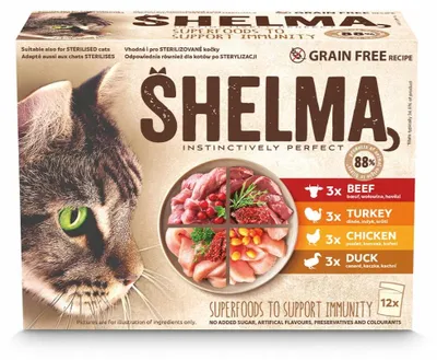 Produktbild von SHELMA with turkey duck chicken and beef in sauce - nassfutter für Katzen - 12x85g