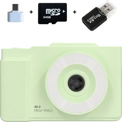 Produktbild von ZELURXX Tragbare Kamera, 1080P Spielzeugkamera, Flip-Screen, 3-Farben Fülllicht, CCD, Retro, 64GB SD-Karte, für Kinder, Schüler, Grün