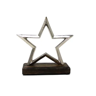 Immagine prodotto di Stella di Natale in alluminio argentato su base di legno 12x5x15cm