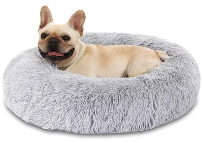 Immagine prodotto di Cuccia per cani, cuccia per gatti, soffice, a forma di ciambella, accogliente, lavabile, antiscivolo, diametro 40 cm, grigio chiaro