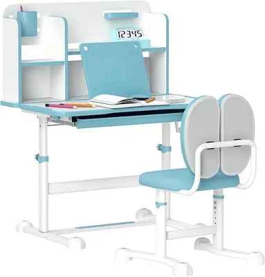 Imagen del producto de Escritorio y silla para niños, set ajustable en altura, color azul
