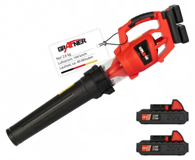 Produktbild von Grafner Akku Turbinen Laubbläser mit 40 Volt (2x 20V), 2x 2,0 Ah Lithium-Ionen Akku, 2 Stufen Drehzahlregulierung, hochwertiger Digital-Motor, Anti-Vibrationsgriff, incl. Akkus und Schnell-Ladegerät