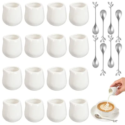 Obrázok produktu pre Sada 16 malých porcelánových kanvičiek na mlieko s lyžičkami