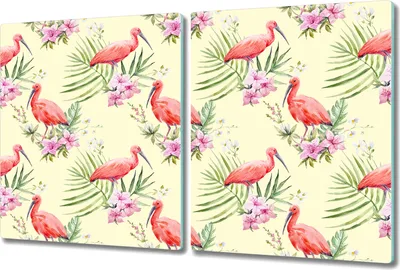 Produktbild von Glas-Herdabdeckplatte Glaskeramikkochfeld-Abdeckung - 2x 40x52 cm - Rote Ibisse und Exotische Blumen