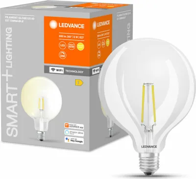 Produktbild von LEDVANCE SMART+ WiFi Filament Globe Dimmable, Intelligentes Leuchtmittel, WLAN, Transparent, Integrierte LED, E27, Warmweiß