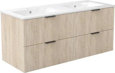 Image de Acezanble Ensemble Meuble salle de Bain Chêne Suspendu avec Vasque Céramique, 120cm