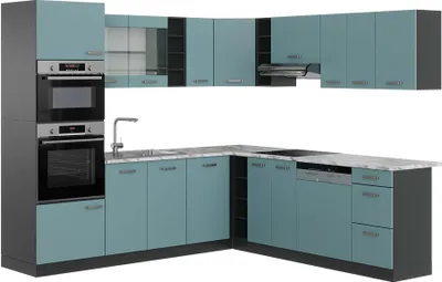 Produktbild von Eckküche Vicco R-Line Blau-Grau 247 x 60 cm , AP Marmor, Model 43314