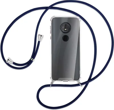 Produktbild von Handykette Backcover-Schutzhülle mit Band (Metall silberfarben) für Motorola Moto E5 / G6 Play - dunkelblau