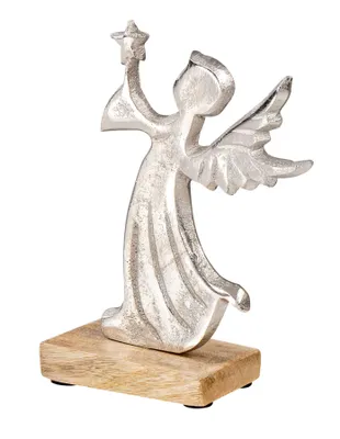 Produktbild von Weihnachtsdeko Engel Mangoholz H46cm Deko Aufsteller Holz Braun Metall Silber Engelfigur Weihnachten Tischdeko