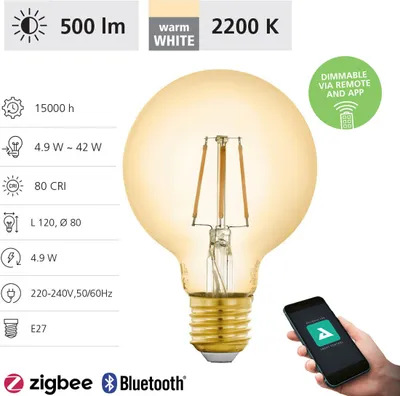 Produktbild von EGLO 12223, 4,9 W, 42 W, E27, 500 lm, 20000 h, Warmweiß