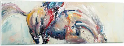 Produktbild von Bilder auf glas - Pferd Abstraktion - 160x50cm - Glasbilder - Wandbilder - Kunstdruck - zum Aufhängen bereit - Wanddekoration aus Glas - Glas Bilder - Wandbild auf Glas - Einteilig - GAB160x50-3446