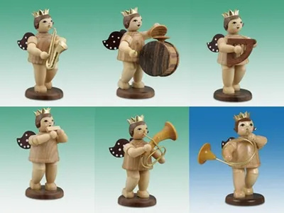 Produktbild von Holzfigur Musikantenengel 6tlg. mit Krone natur Höhe 6,5cm NEU