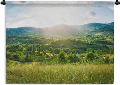 Produktbild von MuchoWow® Wandteppich Wandbehang Wald - Landschaft - Sonne - Natur - Sonnenaufgang 120x90 cm Tapisserie Dekoration Wandtuch - Wohnen - Aufhänger für die Wand