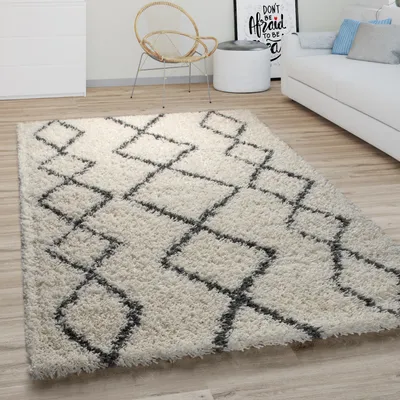 Produktbild von Hochflor Teppich Wohnzimmer Shaggy Langflor Modernes Boho Skandi Rauten Muster Grösse 60x100 cm