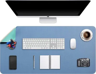 Image de Tapis de bureau pour ordinateur portable XXL, bleu acier/vert, double face, similicuir, imperméable, 90 x 43 cm