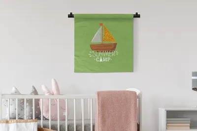 Produktbild von MuchoWow® Wandteppich Wandbehang Boot - Sommer - Grün 60x60 cm Tapisserie Dekoration Wandtuch - Dekorationen - Wand Decke