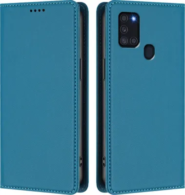 Produktbild von Handyhülle für Samsung Galaxy A21S, Kunstleder Klapphülle Stoßfeste Magnetische Hülle mit Ständer Blau