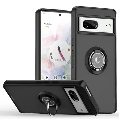 Obrázek produktu pro Pouzdro pro Google Pixel 7 matné průsvitné TPU pouzdro s prstencovým držákem a stojánkem Černý