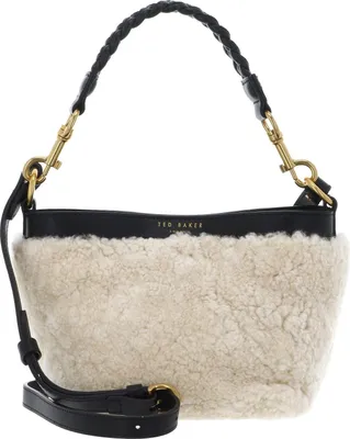 Image de Ted Baker Cuir sac à épaule bandoulière sac à épaule Sherbaa Shearling Leather Weave Handle Crossbody Black noir
