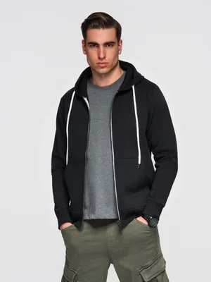 Productafbeelding van OMBRE Hoodie met rits, basic model, kleur zwart, maat L, artikelnummer OM-SSBZ-0272