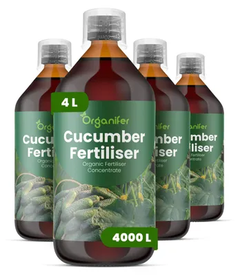 Obrázok produktu pre Tekuté hnojivo Uhorka, 4 x 1 L – vzorec NPK 3-4-3 – vhodné pre zeleninu – pre zdravé listy a bohatú úrodu – podporuje rast koreňov a vitalitu – organické