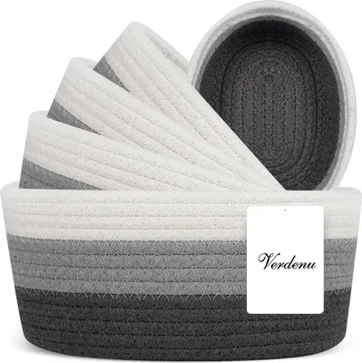 Produktbild von Aufbewahrungskörbe aus geflochtenem Baumwollseil - Set von 5 Körben für Badezimmer, Schlafzimmer, Kinderzimmer, Wohnzimmer
