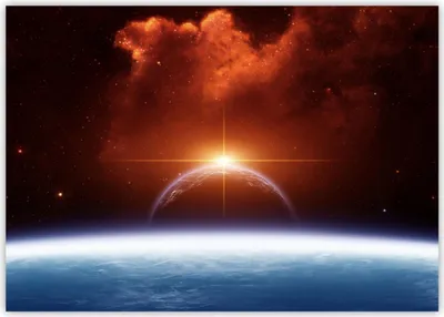 Produktbild von XXL Poster 100 x 70cm (S-820) futuristisches Bild im All mit einer aufgehenden Sonne Planeten Sternenhimmel Weltraum Erde Mond Horizont  (Lieferung gerollt )