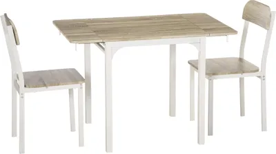Produktbild von Klappbarer Esstisch mit 2 Stühlen, 2-teilige Sitzgruppe Weiß Natur, faltbarer Tisch 110x70x75 cm, Gartenmöbel Set, platzsparend
