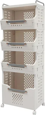 Immagine prodotto di Cesto portabiancheria su ruote - Carrello pieghevole a 4 ripiani - Ruote girevoli silenziose a 360° - Plastica PP - Max. 30 kg - 41,6×29,7×110,4 cm