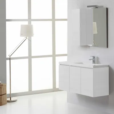 Immagine prodotto di Mobile bagno da 90 cm destro con ante, specchio e pensile bianco | Manhattan