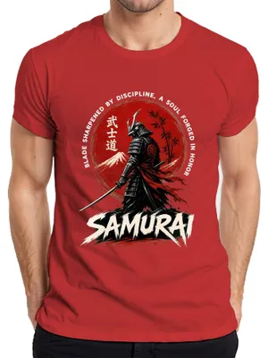 Produktbild von Samurai Bushido Japan Katana Krieger Fuji Sonne Retro Y2K Ronin Herren T-Shirt, Rot, S