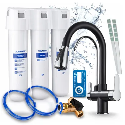 Produktbild von Ari 3-Wege-Küchenarmatur Nordic, Chrom, Ausziehbare Spültischarmatur Im Set Mit Aquaphor Wasserfiltersystem, 360° Schwenkbar