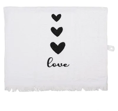 Produktbild von Clayre & Eef Gästehandtuch 40x66 cm Weiß Baumwolle Herzen