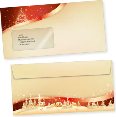 Produktbild von ROT GOLD 50 Stück Weihnachtsumschläge Din lang mit Fenster Umschläge Weihnachten Fensterumschläge selbstklebend