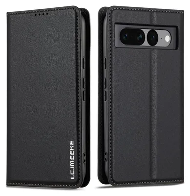 Obrázek produktu pro Magnetické flipové kožené pouzdro pro Google Pixel 7, s přihrádkou na karty a funkcí stojánku Černá