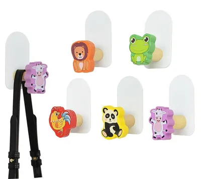 Obrázek produktu pro Samolepicí háčky na dětské oblečení, s motivem zvířátek, barevné, 5 kusů