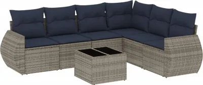 Zdjęcie produktu dla vidaXL 7-częściowa sofa ogrodowa z poduszkami, szara, z polirattanu